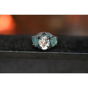 Aquamarine engagement ring, raw diamond boho engagement ring rough diamo…